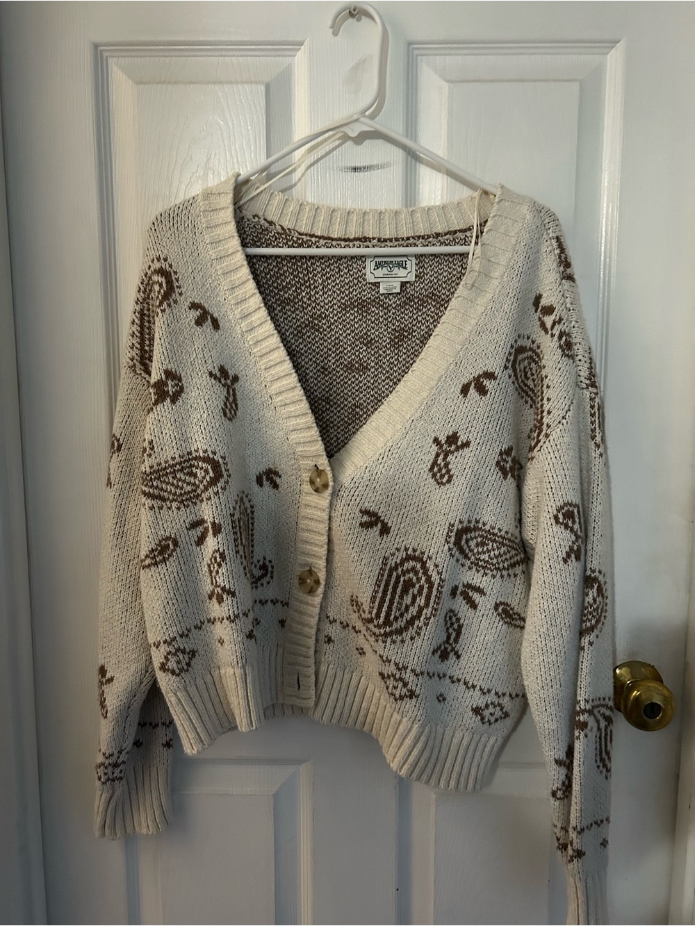 American Eagle Outfitters Cream and Brown Paisley Cardigan